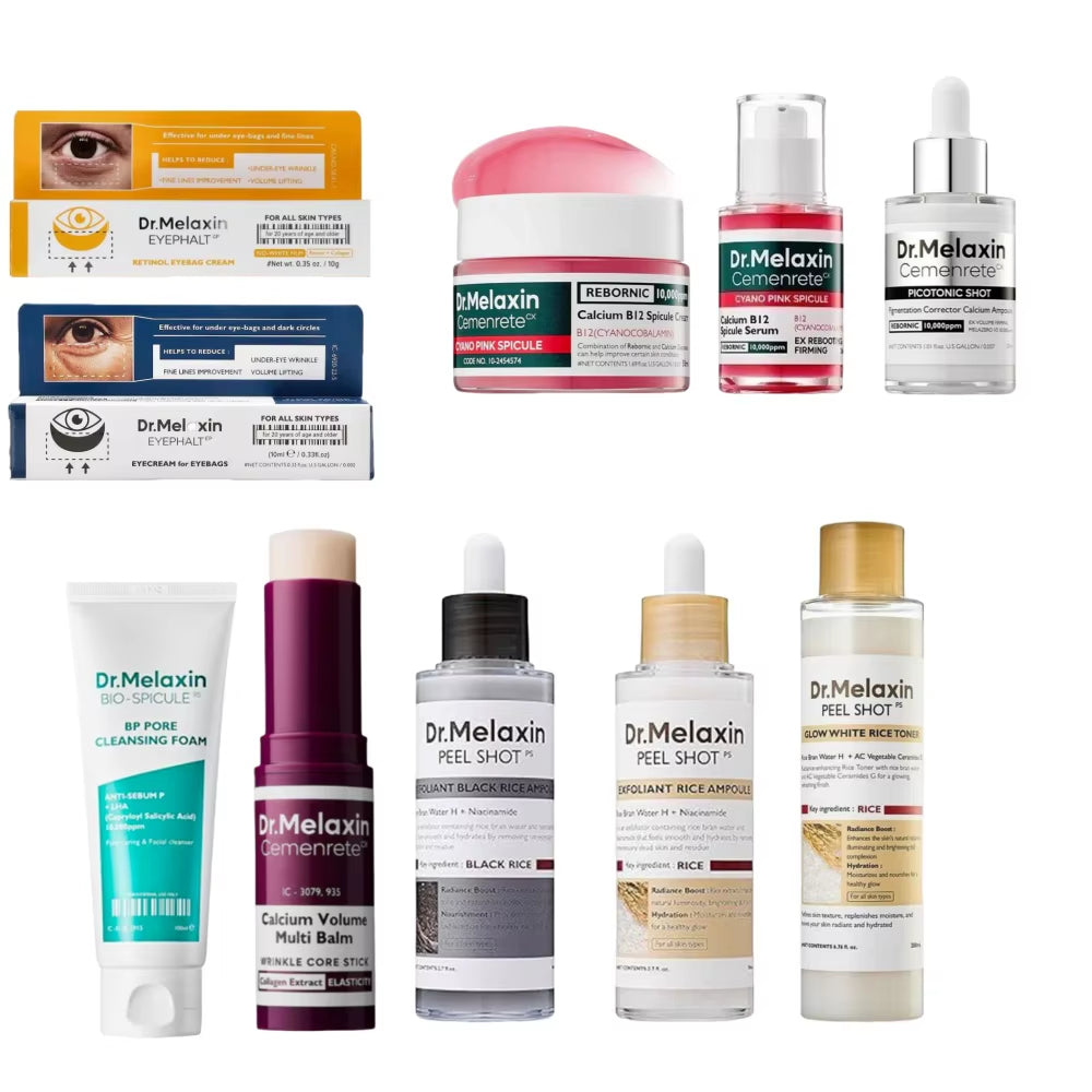 Korean Dr. Melaxin Rice Exfoliating Serum & Facial Care Kit - Moisturizing Stick, Anti-Wrinkle Eye Cream Cleanser Skincare