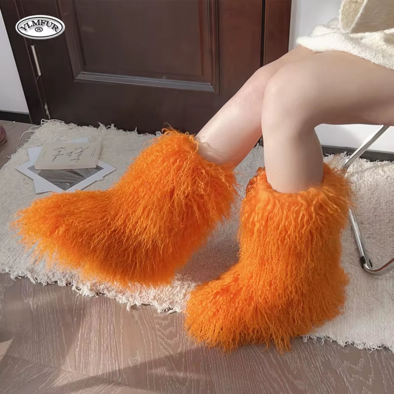 Real Mongolian Fur Noots Wool Boots Women'S Winter Boots Female Warm Snow Boot Fur Shoes Woman 2024 Trend