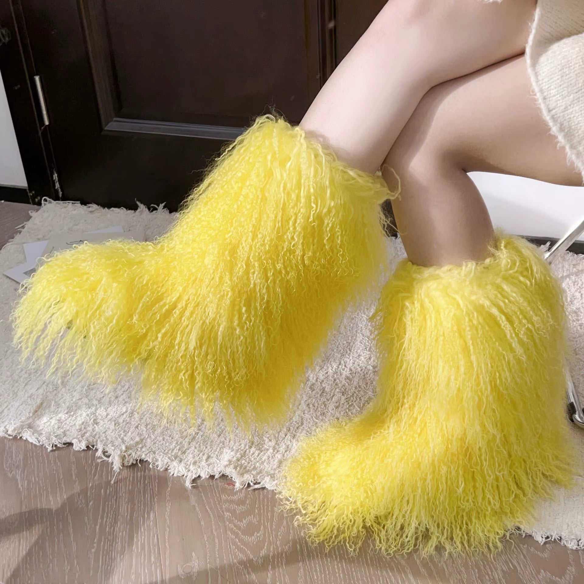 Real Mongolian Fur Noots Wool Boots Women'S Winter Boots Female Warm Snow Boot Fur Shoes Woman 2024 Trend